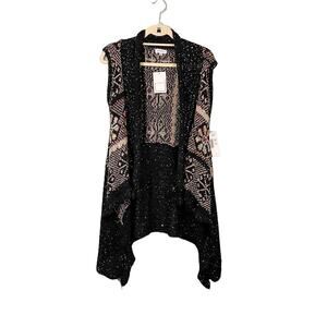 ADORE Cardigan Womens S Black Floral Sequins Open Front Sleeveless Sweater NWT
